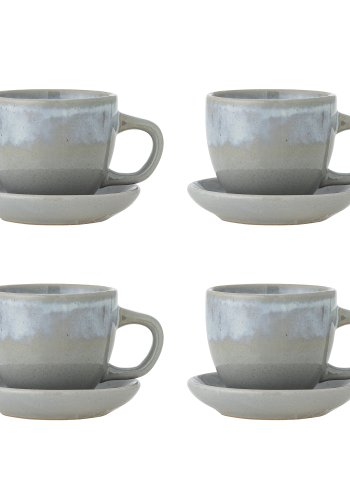 BLOOMINGVILLE Brenta Tasse mit Untertasse, Blau, Steingut (T11xH7,5 cm, 4er-Set)