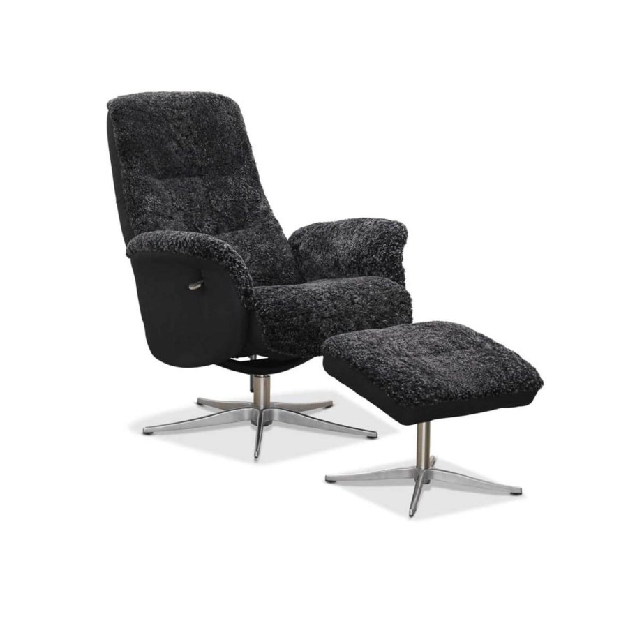 HAGA Ullrik lnestol - mrkegr freskind/stof, m. drejefunktion, justerbar rygln, inkl. skammel