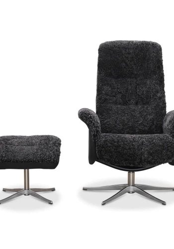 HAGA Ullrik lnestol - mrkegr freskind/stof, m. drejefunktion, justerbar rygln, inkl. skammel