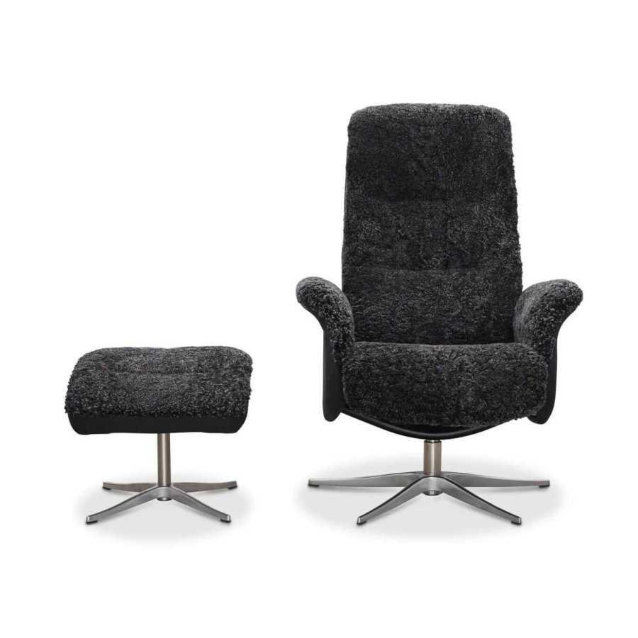 HAGA Ullrik lnestol - mrkegr freskind/stof, m. drejefunktion, justerbar rygln, inkl. skammel