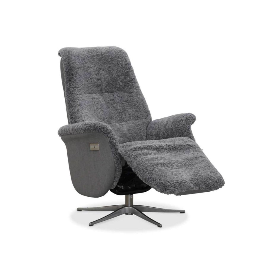 HAGA Ullrik lenestol - lysegr saueskinn/stoff, med svingfunksjon, justerbar rygg/fotsttte, med elektrisk