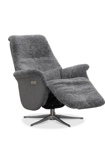 HAGA Ullrik lenestol - lysegr saueskinn/stoff, med svingfunksjon, justerbar rygg/fotsttte, med elektrisk