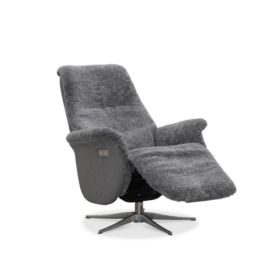 HAGA Ullrik lenestol - lysegr saueskinn/stoff, med svingfunksjon, justerbar rygg/fotsttte, med elektrisk