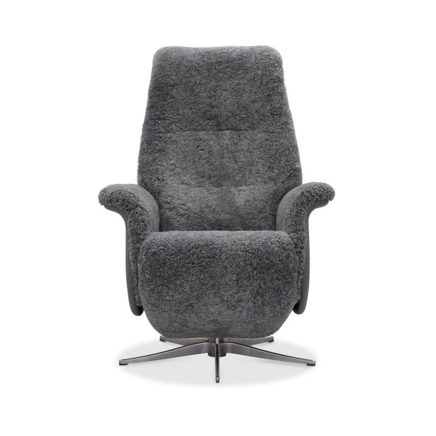 HAGA Ullrik lenestol - lysegr saueskinn/stoff, med svingfunksjon, justerbar rygg/fotsttte, med elektrisk