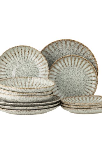 CREATIVE COLLECTION Fleur Geschirrset, Natur, Steingut (P:D27xH2,5/P:D21xH2,5/DP:D22XH5, Set mit 4 x 3 Teilen)