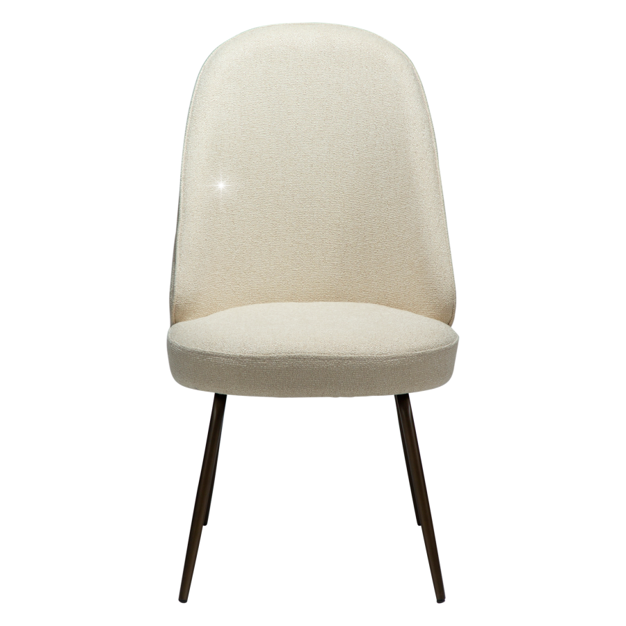 DANFORM Utopia Esszimmerstuhl, hohe Rückenlehne – matter Mandel-Bouclé-Stoff mit Glitzer und antikem Messingstahl