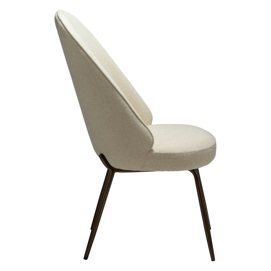 DANFORM Utopia Esszimmerstuhl, hohe Rückenlehne – matter Mandel-Bouclé-Stoff mit Glitzer und antikem Messingstahl