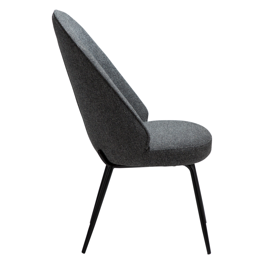 DANFORM Utopia Esszimmerstuhl, hohe Rückenlehne – kieselgrauer Bouclé-Stoff und schwarzer Stahl