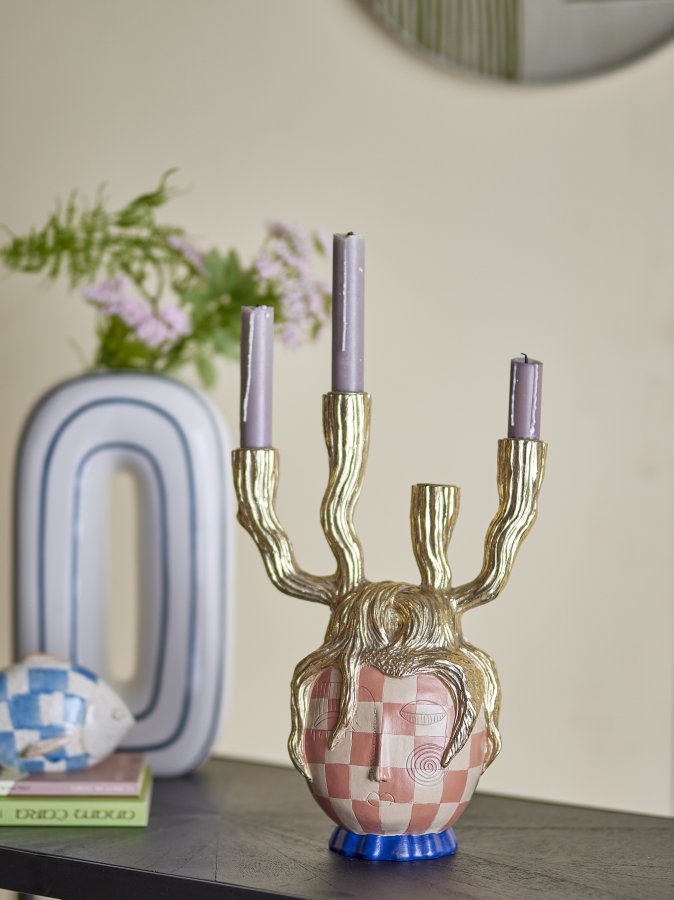 BLOOMINGVILLE Medusa lysestage - guld polyresin