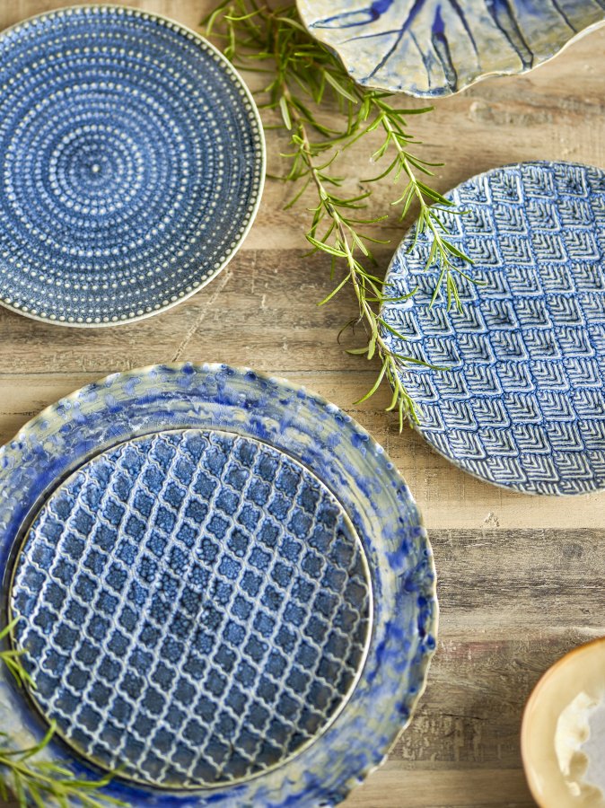 CREATIVE COLLECTION Elanor Teller, Blau, Steingut