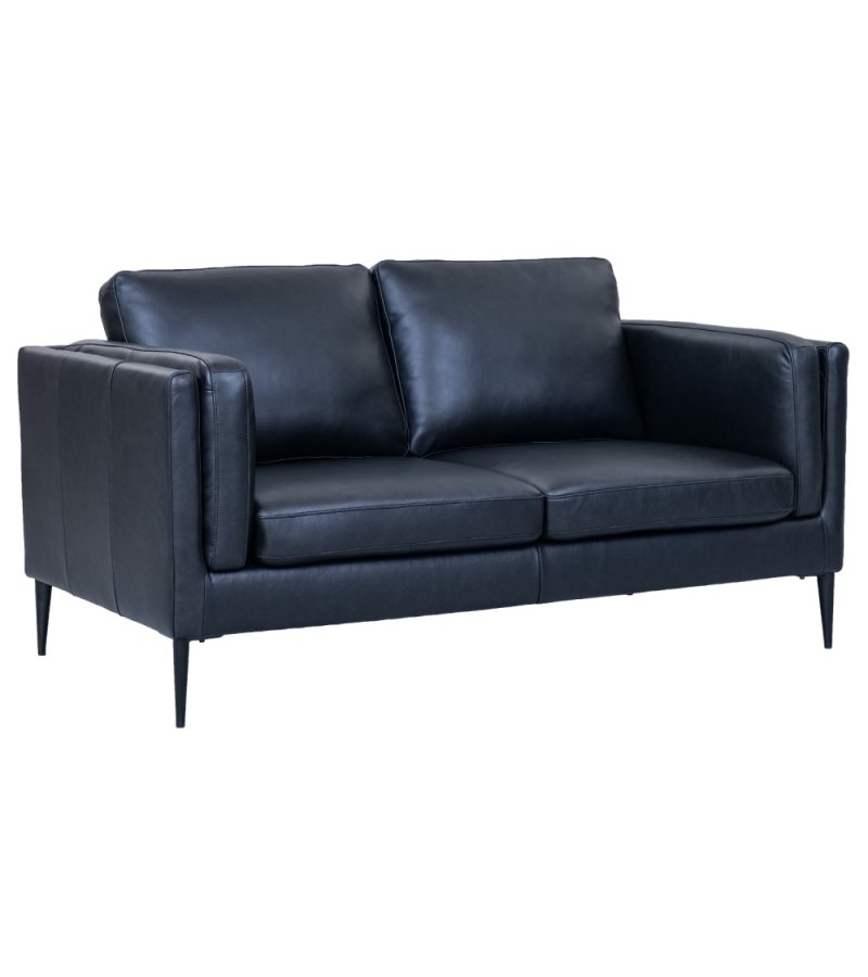 Valencia 2-seters sofa - svart semianilinskinn og svart metall