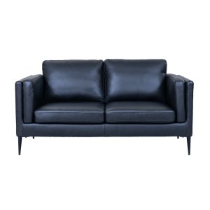 Valencia 2-seters sofa - svart semianilinskinn og svart metall