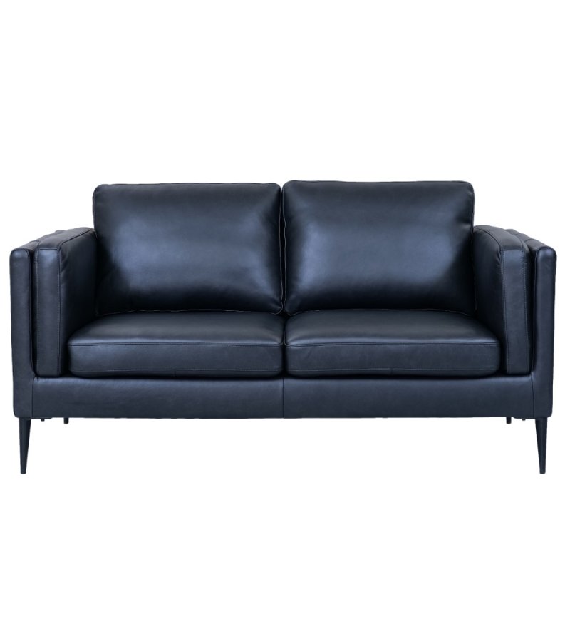 Valencia 2-seters sofa - svart semianilinskinn og svart metall