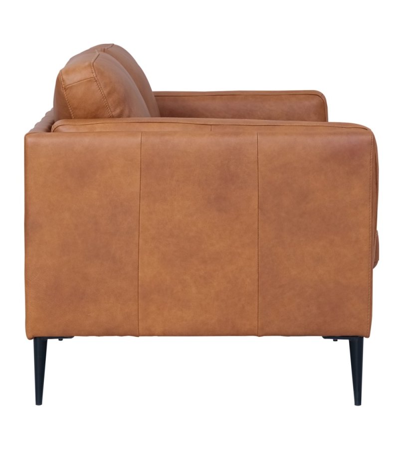 Valencia 2-seters sofa - lysebrunt semianilinskinn og svart metall