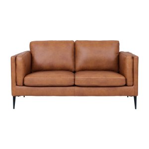 Valencia 2-seters sofa - lysebrunt semianilinskinn og svart metall