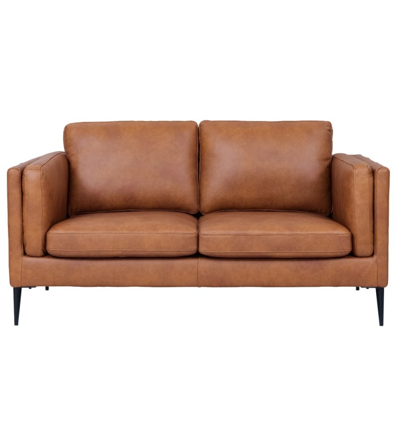 Valencia 2-seters sofa - lysebrunt semianilinskinn og svart metall