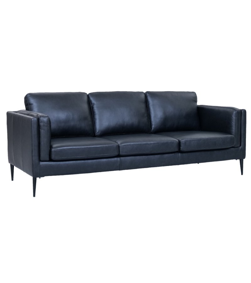 Valencia 3-Sitzer-Sofa - schwarzes Semianilinleder und schwarzes Metall