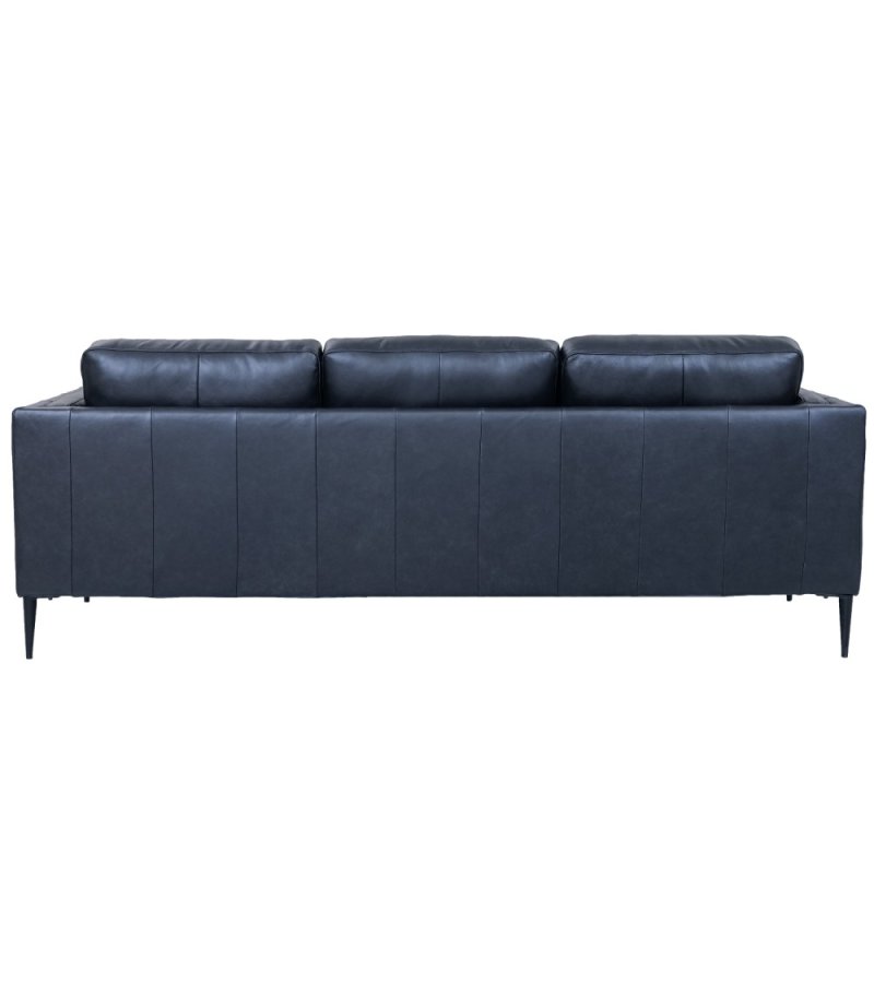 Valencia 3-Sitzer-Sofa - schwarzes Semianilinleder und schwarzes Metall