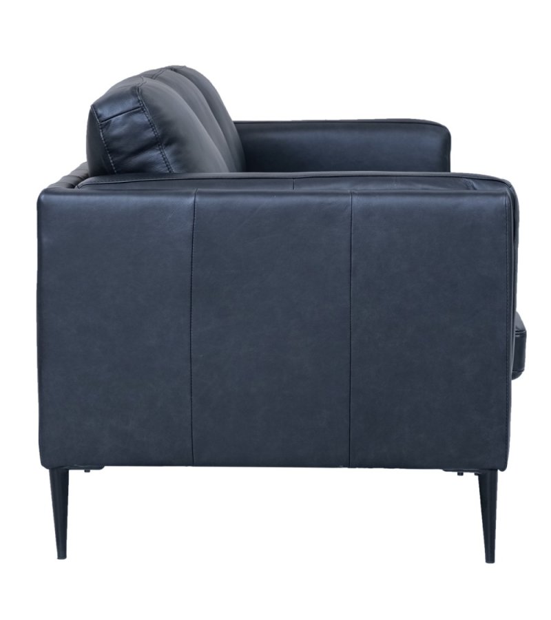 Valencia 3-Sitzer-Sofa - schwarzes Semianilinleder und schwarzes Metall