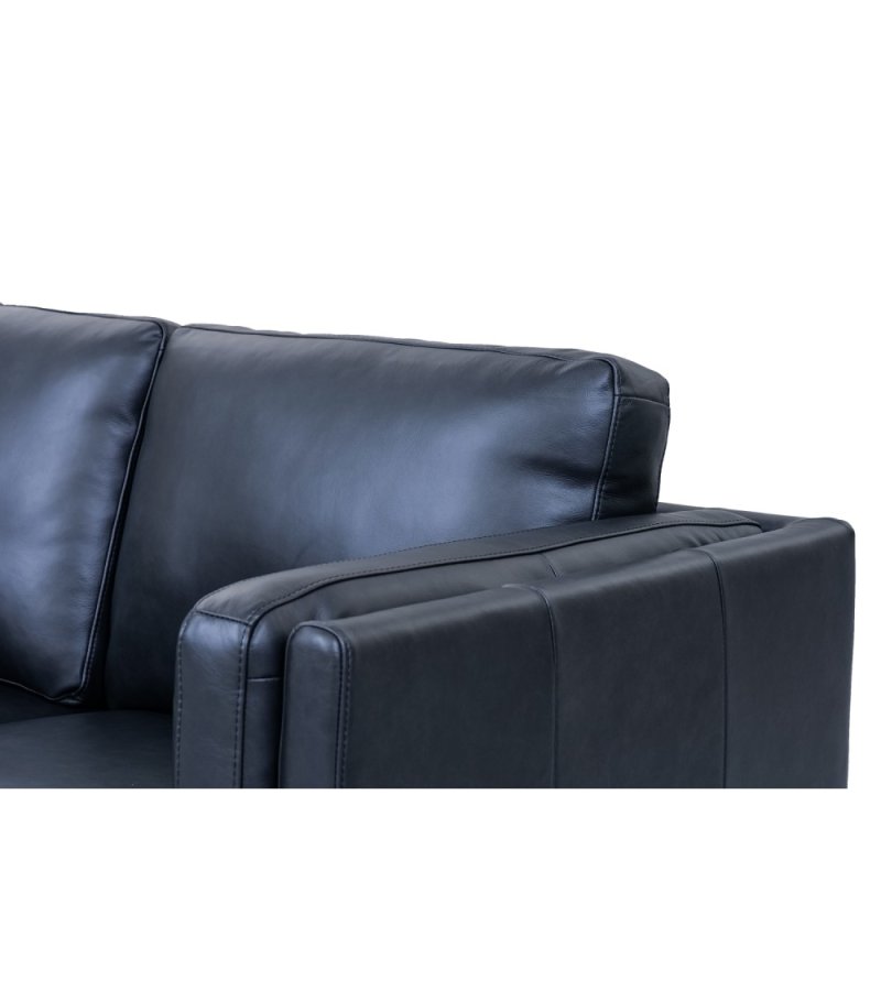 Valencia 3-Sitzer-Sofa - schwarzes Semianilinleder und schwarzes Metall
