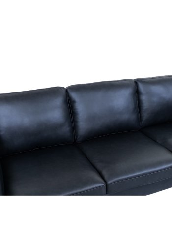 Valencia 3-Sitzer-Sofa - schwarzes Semianilinleder und schwarzes Metall