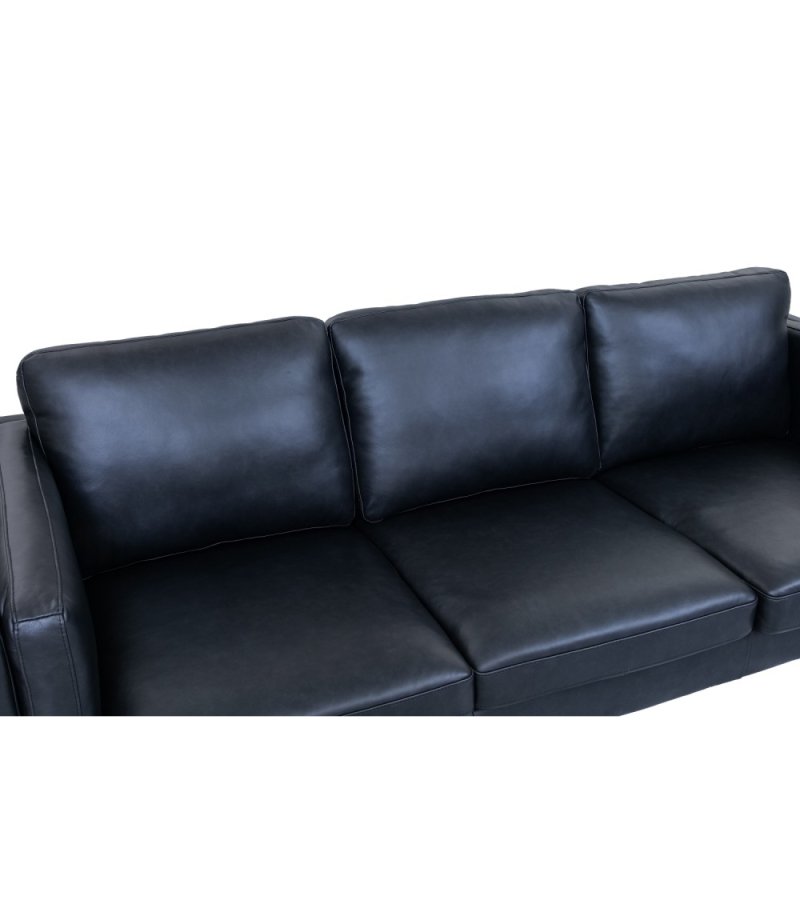 Valencia 3-Sitzer-Sofa - schwarzes Semianilinleder und schwarzes Metall