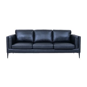 Valencia 3-seters sofa - svart semianilinskinn og svart metall