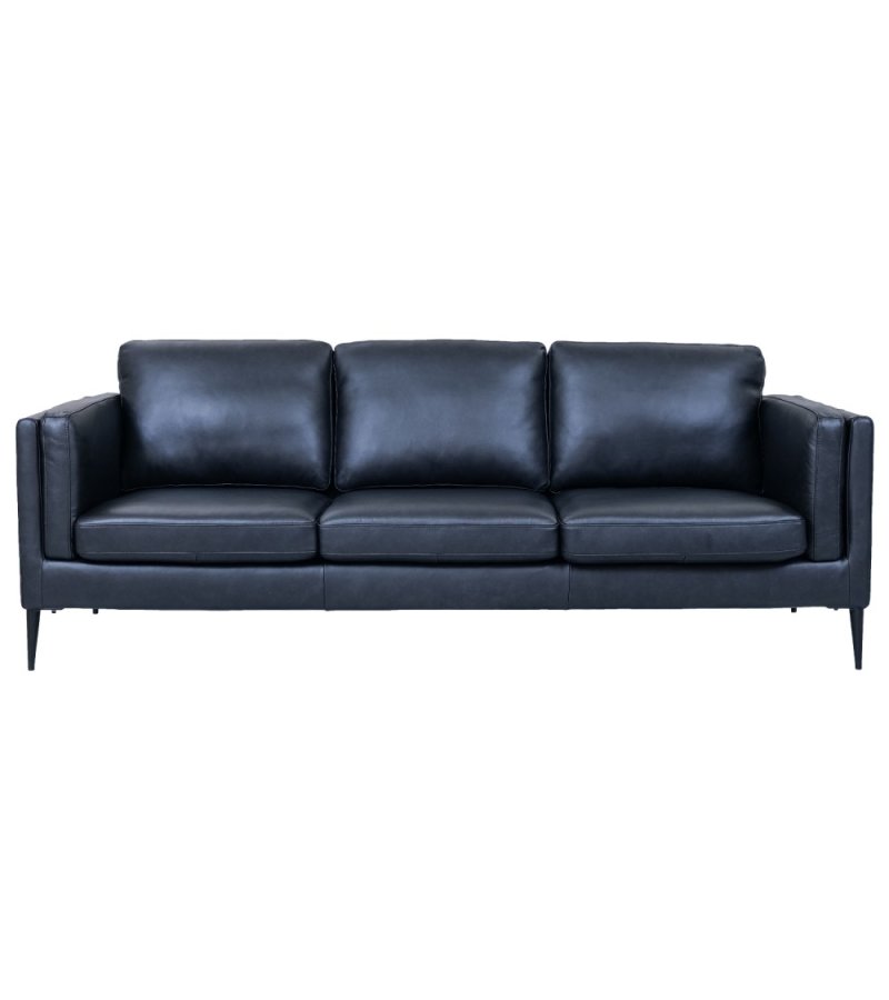 Valencia 3-Sitzer-Sofa - schwarzes Semianilinleder und schwarzes Metall