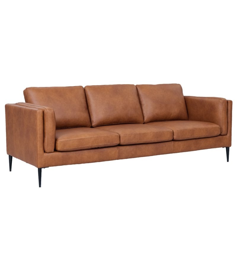 Valencia 3-seters sofa - lysebrunt semianilinskinn og svart metall