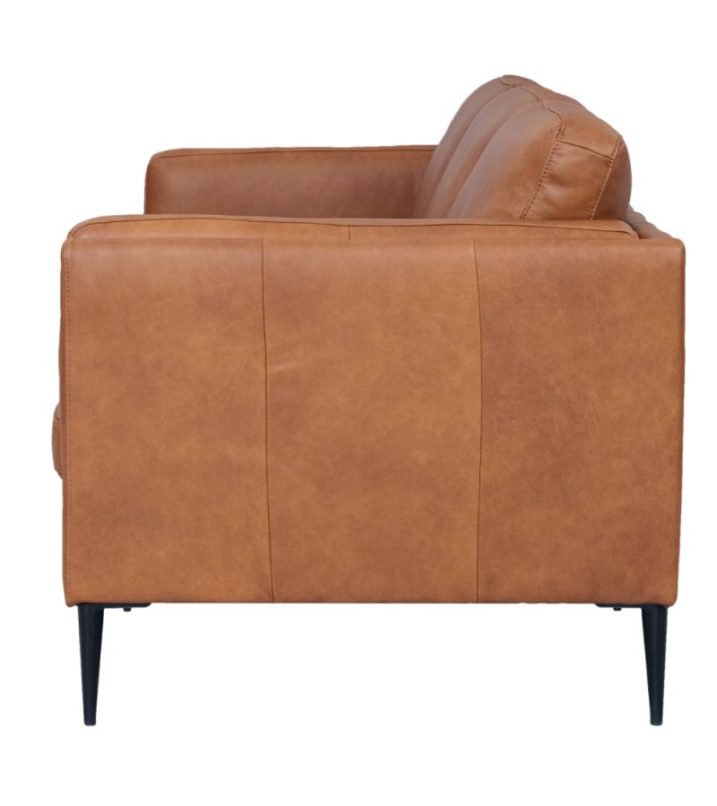 Valencia 3-seters sofa - lysebrunt semianilinskinn og svart metall