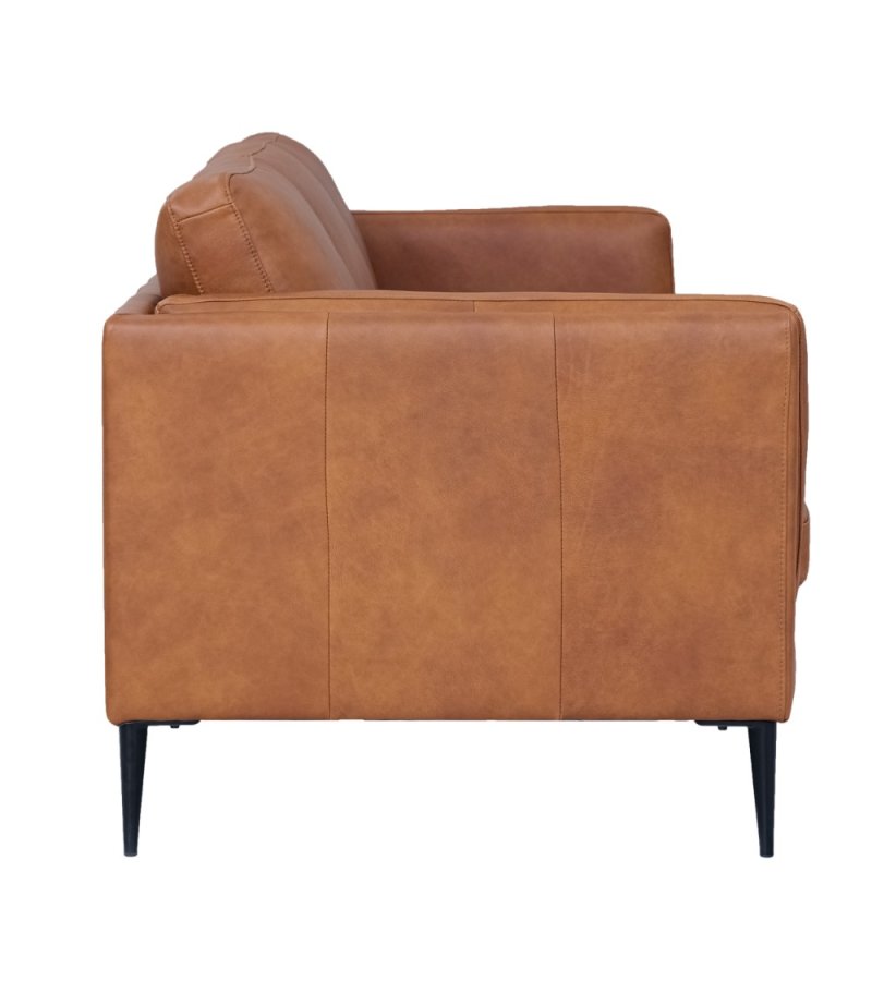 Valencia 3-seters sofa - lysebrunt semianilinskinn og svart metall