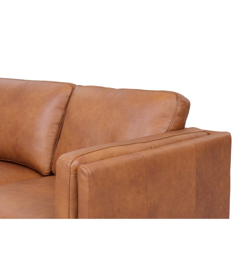 Valencia 3-seters sofa - lysebrunt semianilinskinn og svart metall