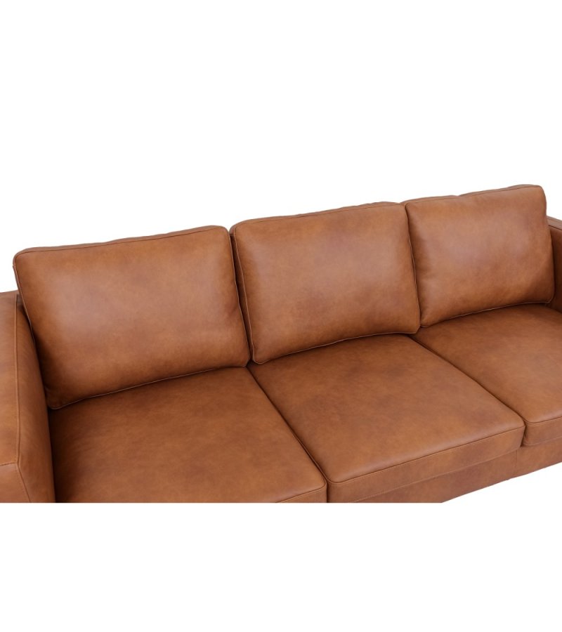 Valencia 3-seters sofa - lysebrunt semianilinskinn og svart metall