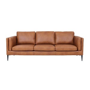 Valencia 3-seters sofa - lysebrunt semianilinskinn og svart metall