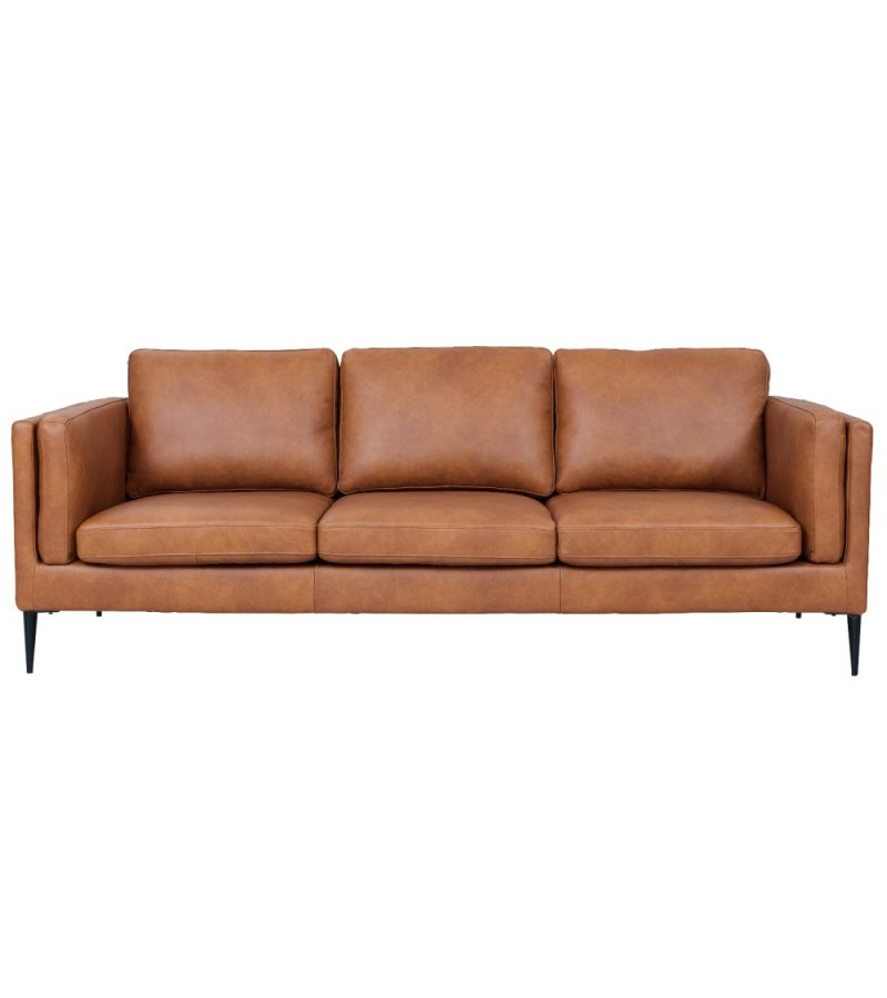 Valencia 3-seters sofa - lysebrunt semianilinskinn og svart metall