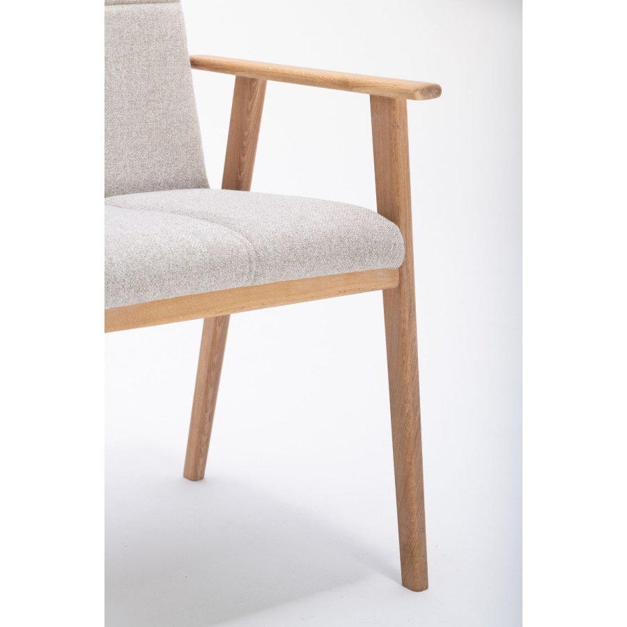 NocNoi Ven spisebordsstol med armln, stof og massivt hvidolieret egetr