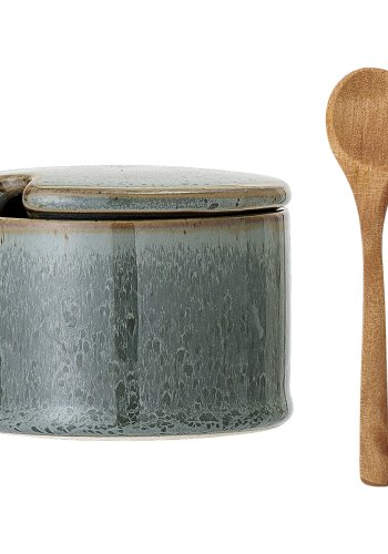 BLOOMINGVILLE Pixie-Glas mit Deckel und Löffel, Grün, Steinzeug, D7,5xH6 cm