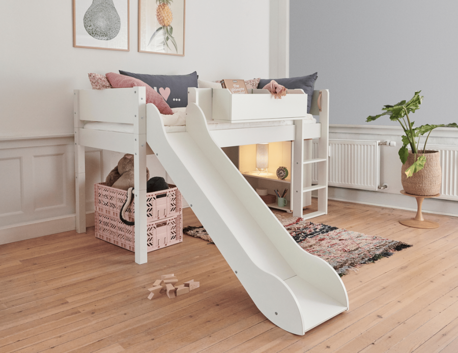 Manis-H Loke halvh�g s�ng med klassisk s�nggrind och utdragsskena - 200 cm - 90x200