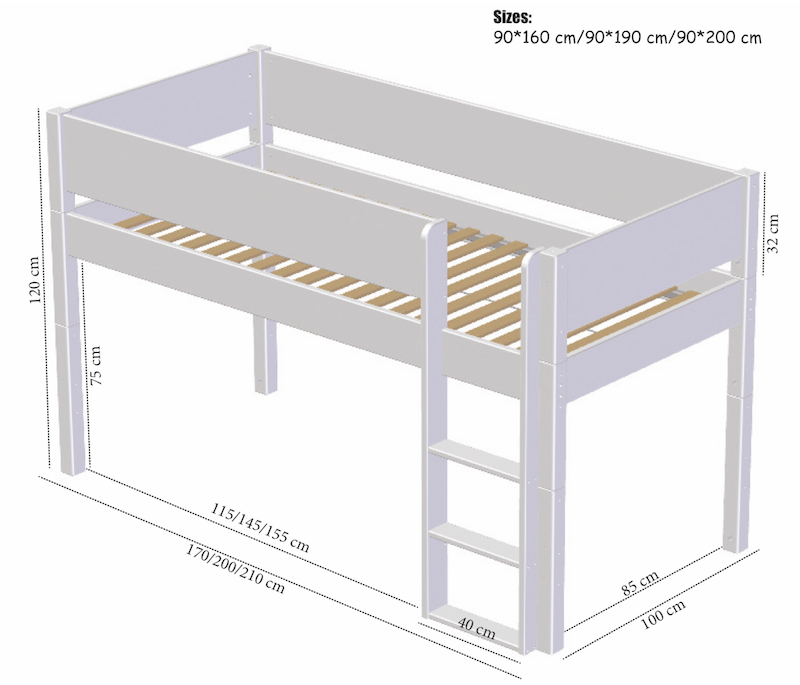 Manis-H Vilde Halvh�g s�ng med klassisk s�nggrind och kl�tterv�gg - 200 cm - 90x200