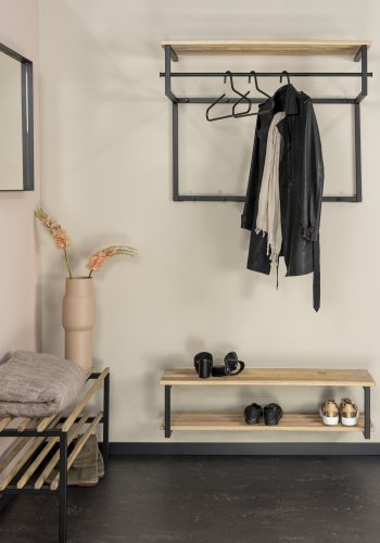 SPINDER DESIGN Rizzoli XL hattehylde, m. 10 knager og 1 bjlestang - natur eg og sort stl