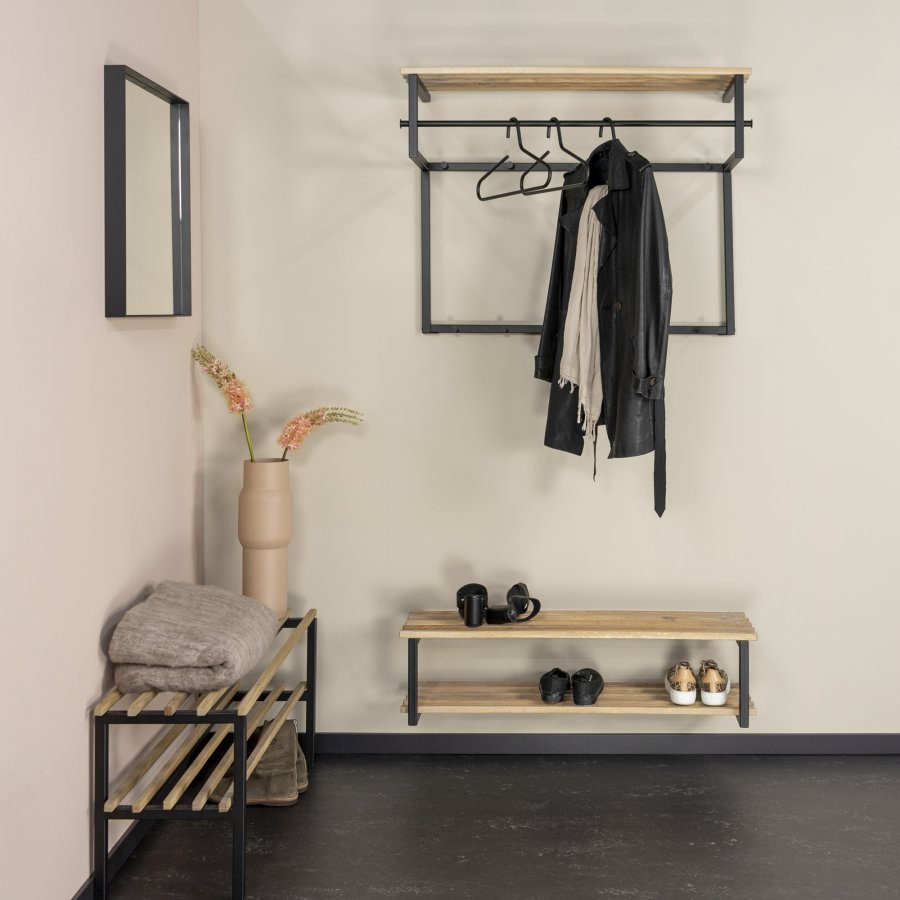 SPINDER DESIGN Rizzoli XL hattehylde, m. 10 knager og 1 bjlestang - natur eg og sort stl