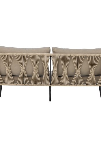 BLOOMINGVILLE Pavone Gartensofa, mit beige-braunen Kissen – hellbraunes Polyesterseil und schwarzes Metall
