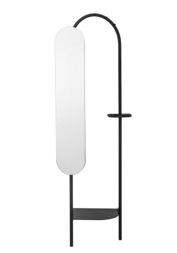 BLOOMINGVILLE Belen klesstativ, m. justerbart speil og 1 hylle - speilglass og sort metall
