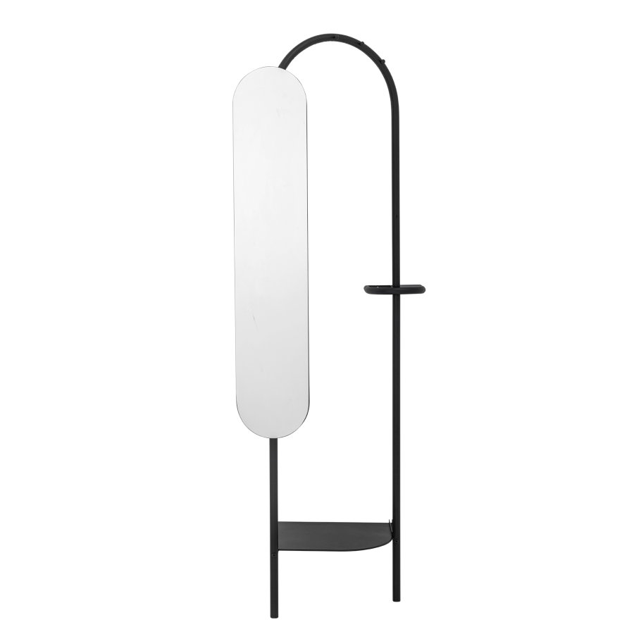 BLOOMINGVILLE Belen klesstativ, m. justerbart speil og 1 hylle - speilglass og sort metall