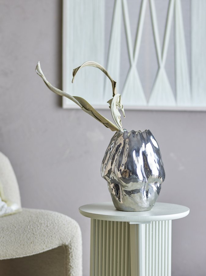 BLOOMINGVILLE Bobby Vase, Silber, Steingut (T23,5xH29 cm)