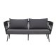 BLOOMINGVILLE Pavone Gartensofa, mit Armlehnen und dunkelgrauen Kissen – schwarzes Polyesterseil und schwarzes Metall
