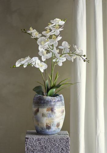 BLOOMINGVILLE Nienna Vase – blaues, weißes und braunes Steingut