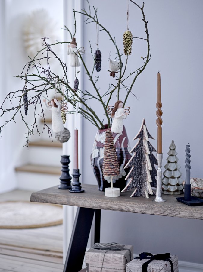 BLOOMINGVILLE Twist Candle, Gr, Parafin, Sett med 4, D2,2xH30 cm