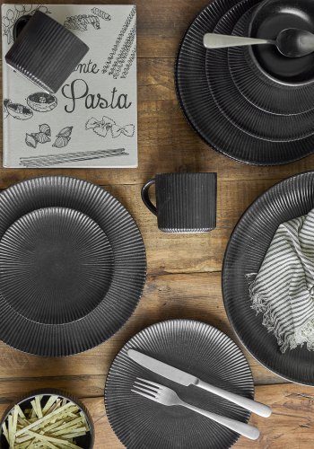 BLOOMINGVILLE Neri Geschirr-Set, Schwarz, Steingut (B:T17xH5,5/T:T23xH2/T:T29,5xH2, Set mit 4x3 Teilen)