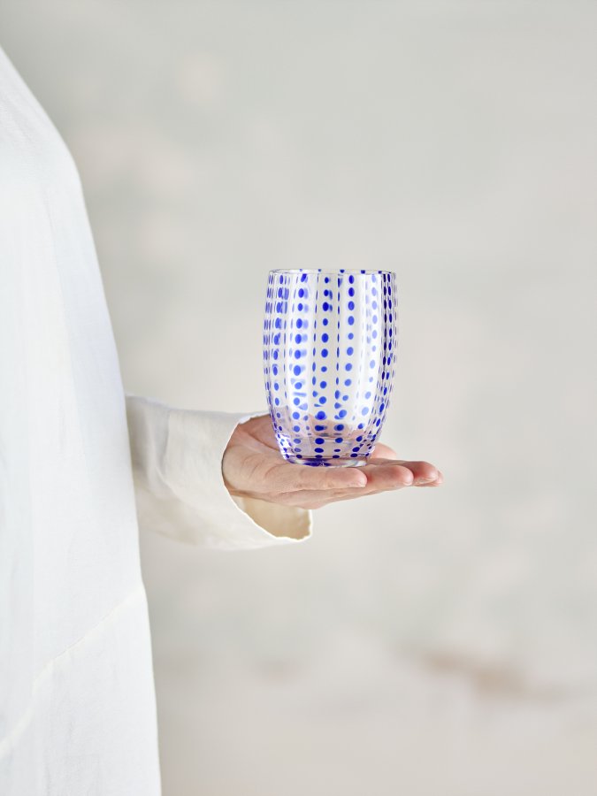 BLOOMINGVILLE Brinley Trinkglas, Blau, Glas (D7,5xH11 cm, 4er Set)